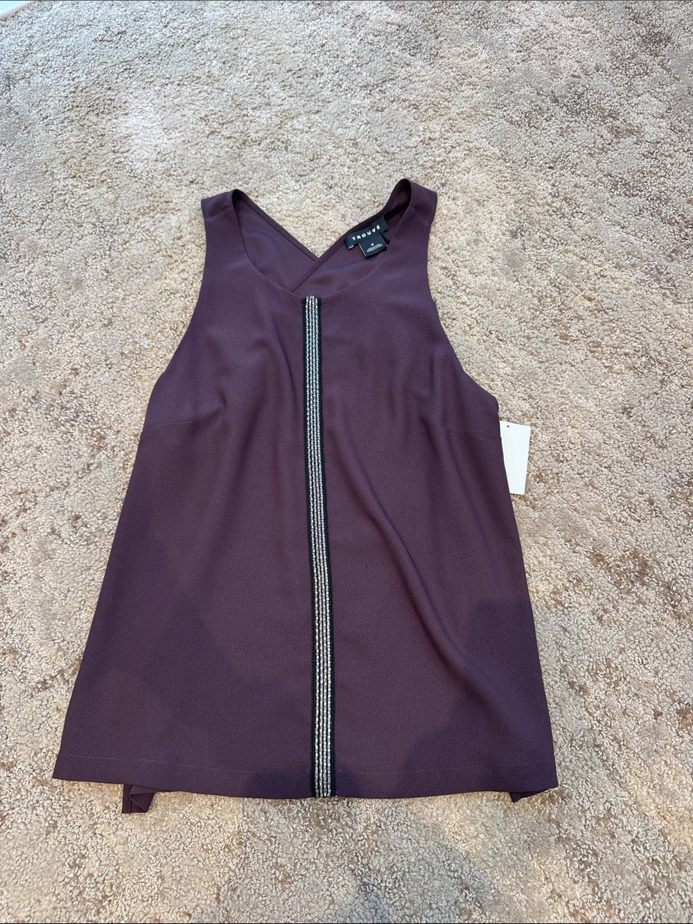 Trouvé Plum Sleeveless V-Neck Tank with Center Trim